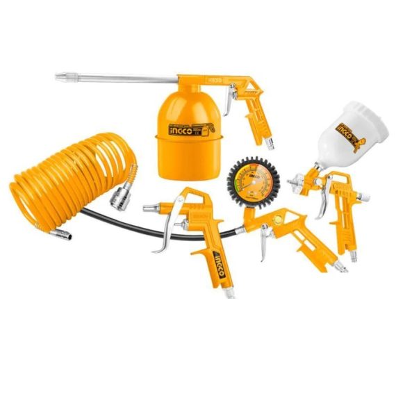 Set 5 accesorii aer comprimat, vopsit, suflat, pistol cu vas sus INGCO AKT0053